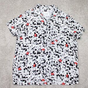Mickey Mouse AOP Shirt Mens Large White/Black Disney All Over Print Hawaiian S/S